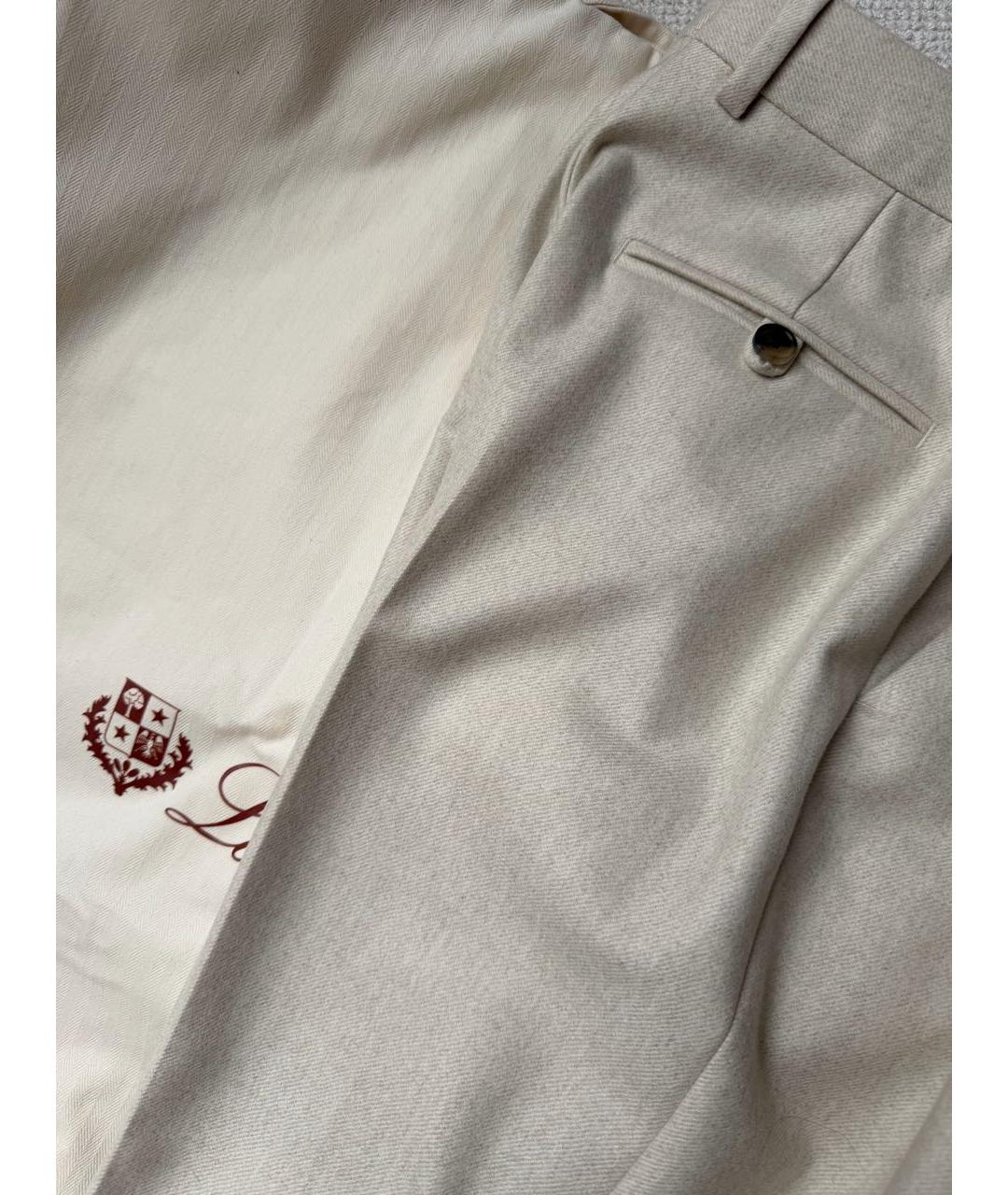 LORO PIANA Бежевые шерстяные прямые брюки, фото 4