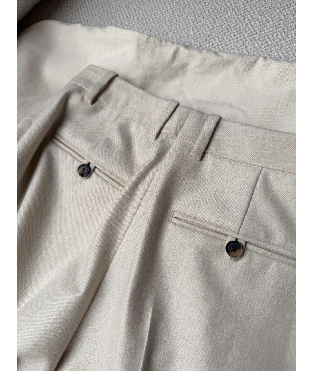 LORO PIANA Бежевые шерстяные прямые брюки, фото 6