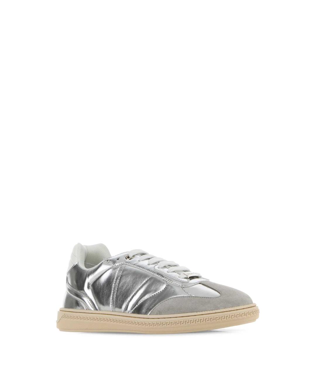 VERSACE Серебряные кожаные низкие кроссовки / кеды, фото 2