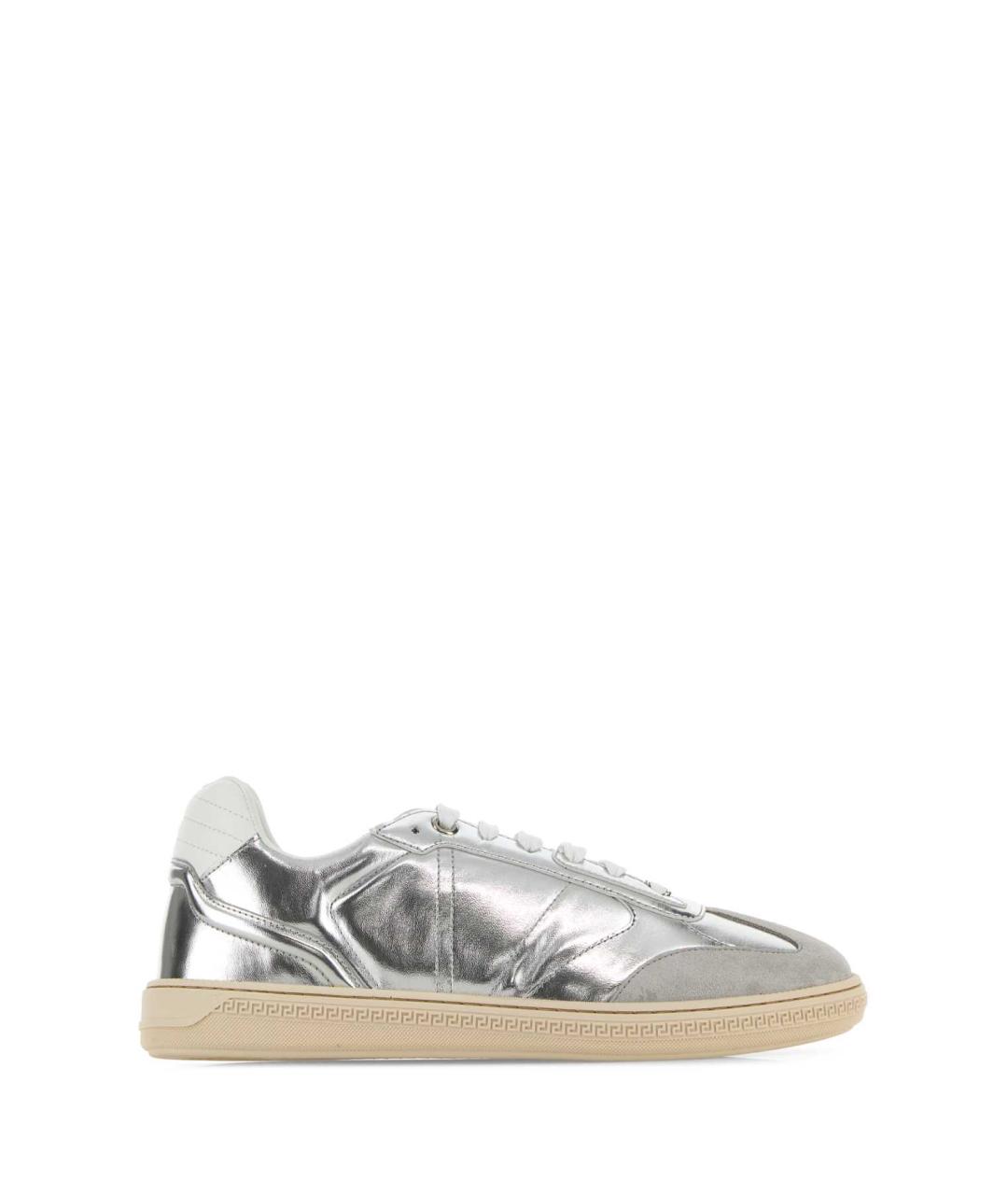 VERSACE Серебряные кожаные низкие кроссовки / кеды, фото 1