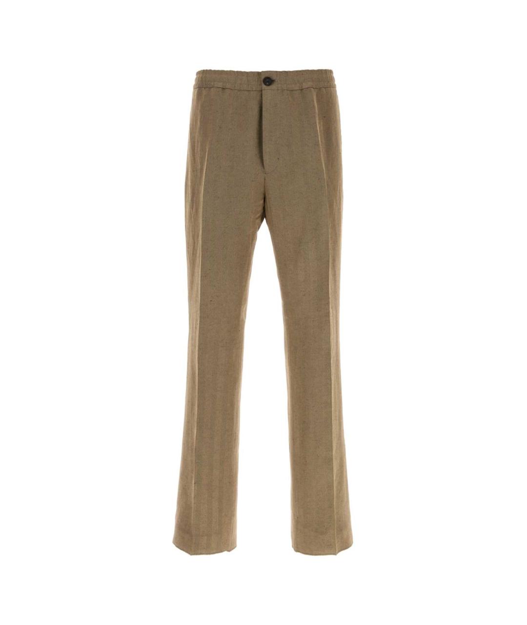 FERRAGAMO Бежевые льняные повседневные брюки, фото 1