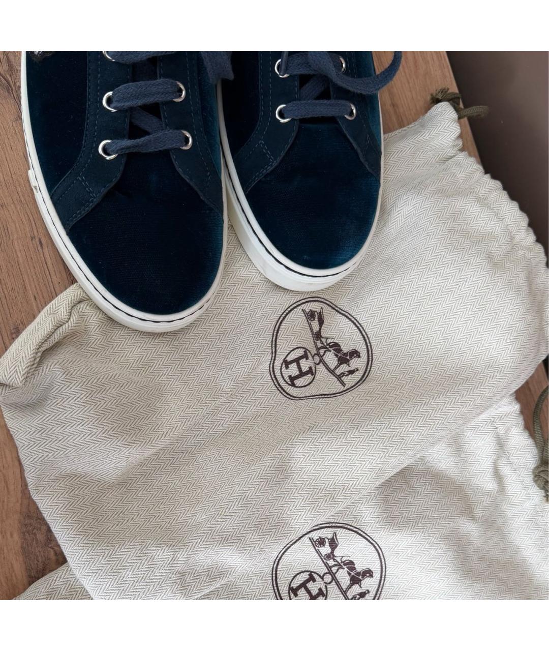 HERMES Синие бархатные кеды, фото 5