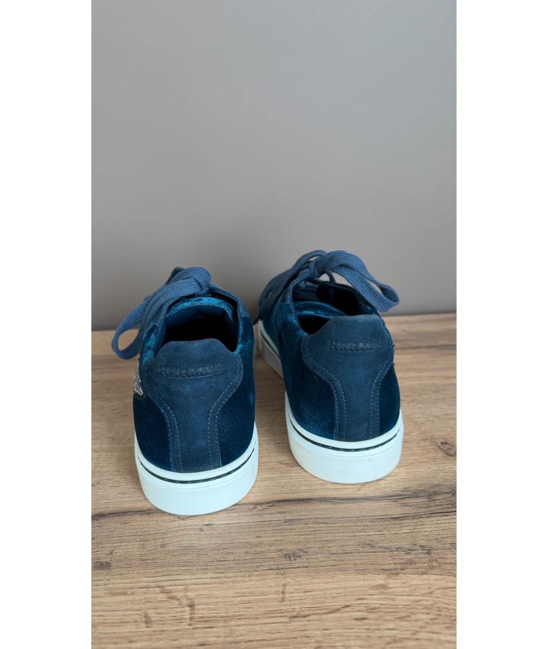 HERMES Синие бархатные кеды, фото 4