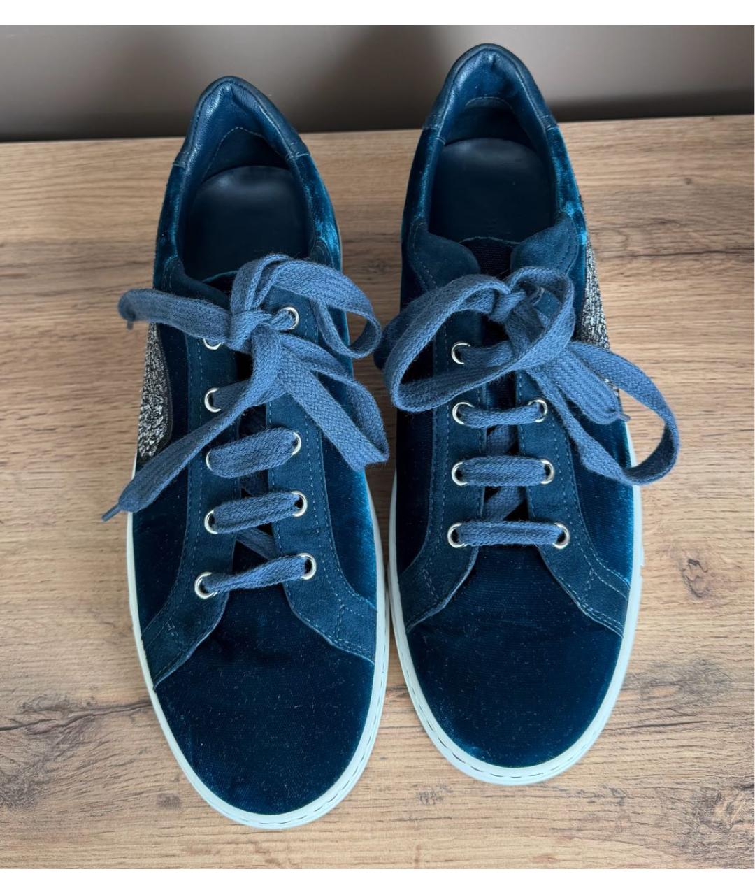 HERMES Синие бархатные кеды, фото 3