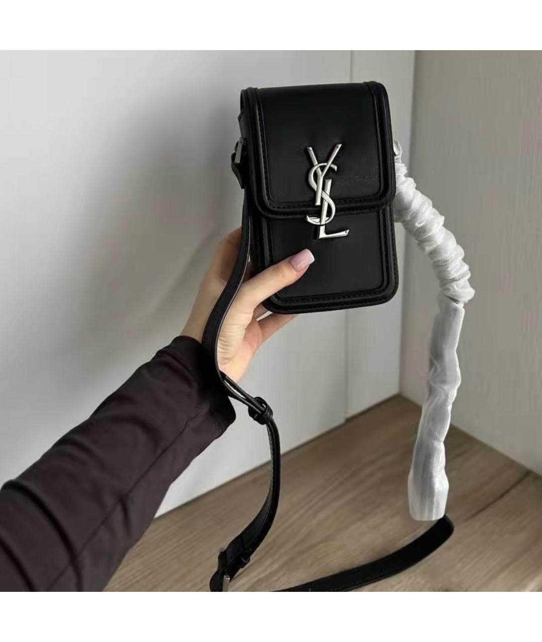 SAINT LAURENT Черная кожаная сумка через плечо, фото 6