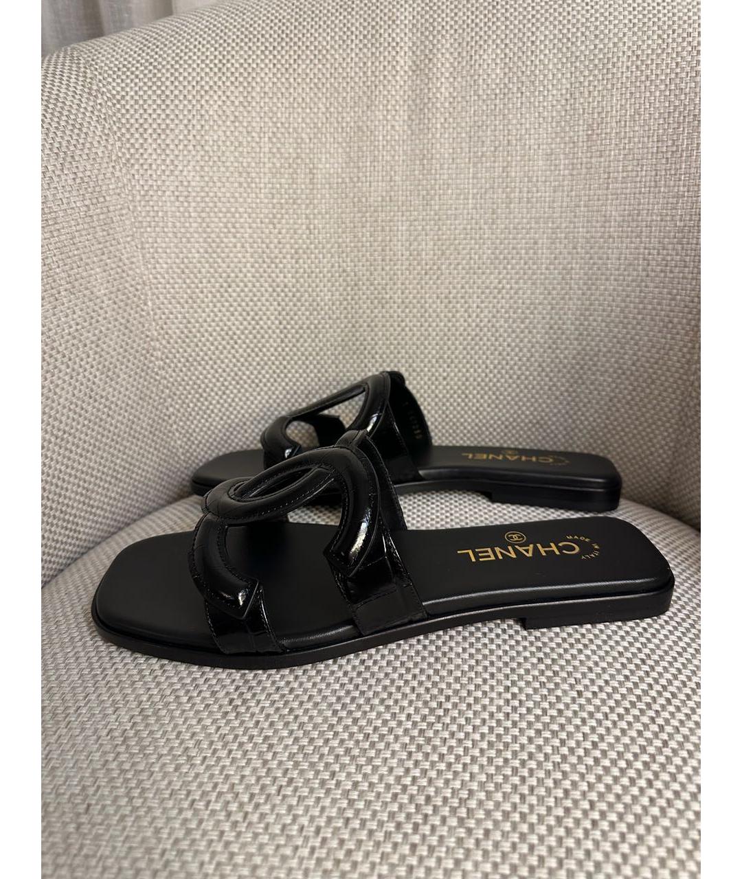 CHANEL Черные кожаные шлепанцы, фото 7