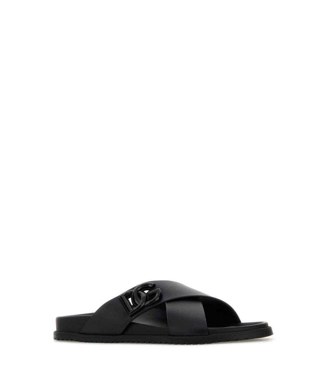 DOLCE&GABBANA Черные кожаные шлепанцы, фото 2