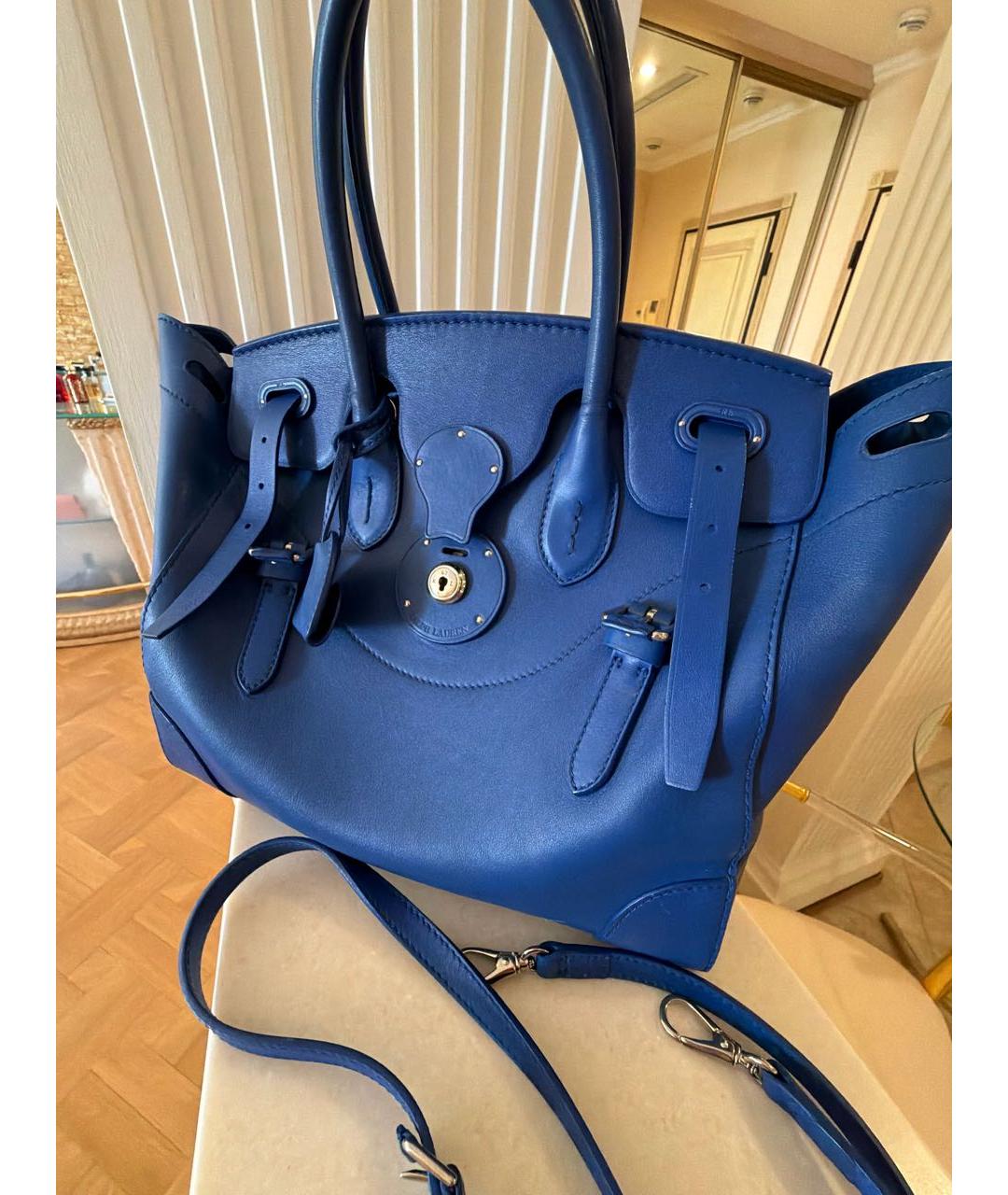 RALPH LAUREN Синяя кожаная сумка тоут, фото 8