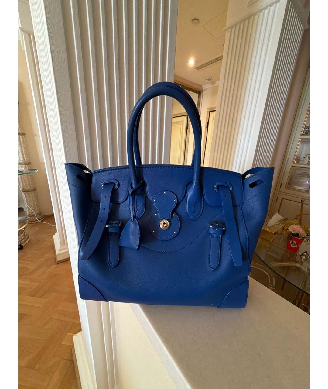 RALPH LAUREN Синяя кожаная сумка тоут, фото 9