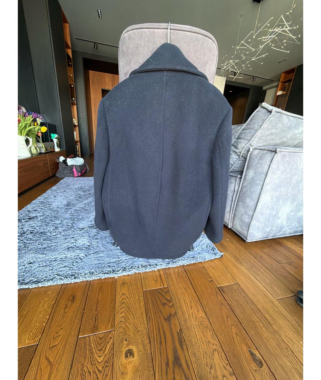 SAINT LAURENT Темно-синее шерстяное пальто, фото 2