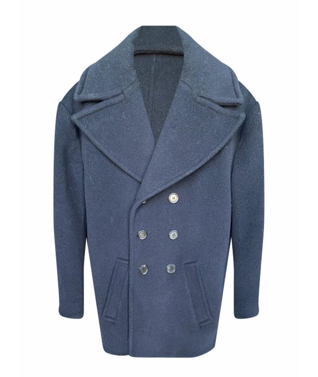 SAINT LAURENT Темно-синее шерстяное пальто, фото 1