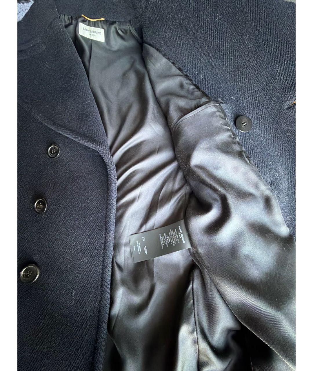 SAINT LAURENT Темно-синее шерстяное пальто, фото 4