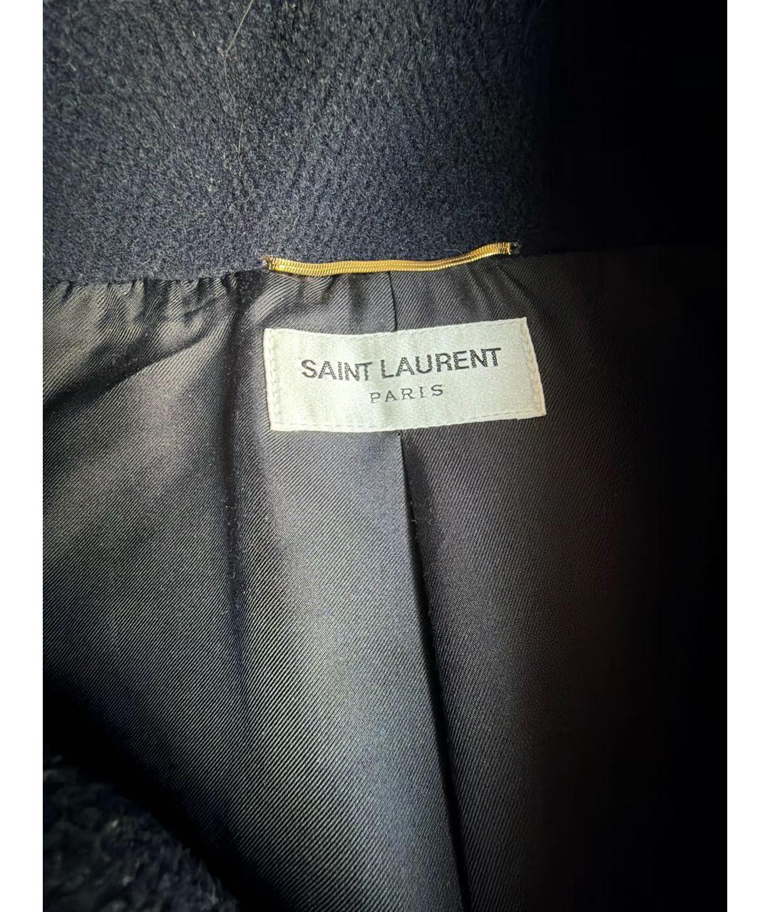 SAINT LAURENT Темно-синее шерстяное пальто, фото 3