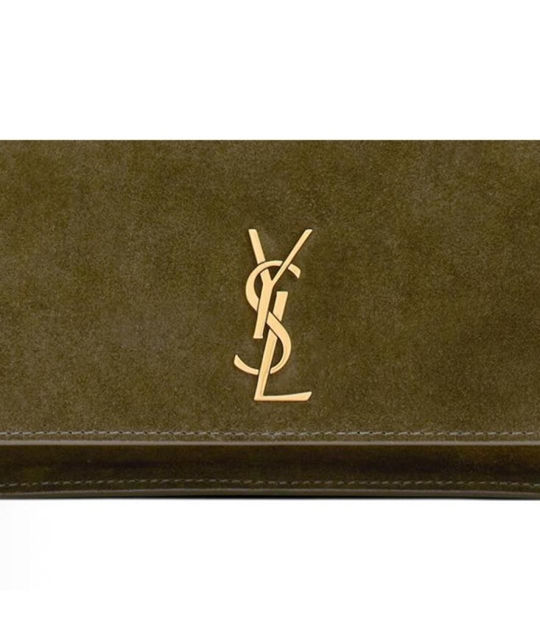 SAINT LAURENT Зеленая замшевая сумка через плечо, фото 7