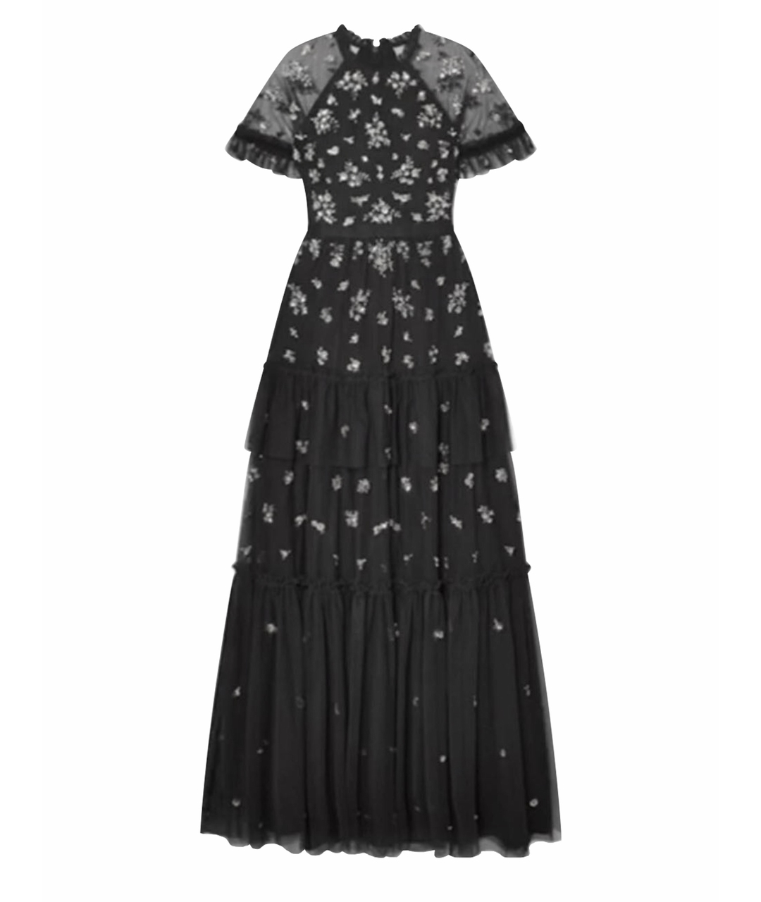 NEEDLE & THREAD Черное сетчатое повседневное платье, фото 1