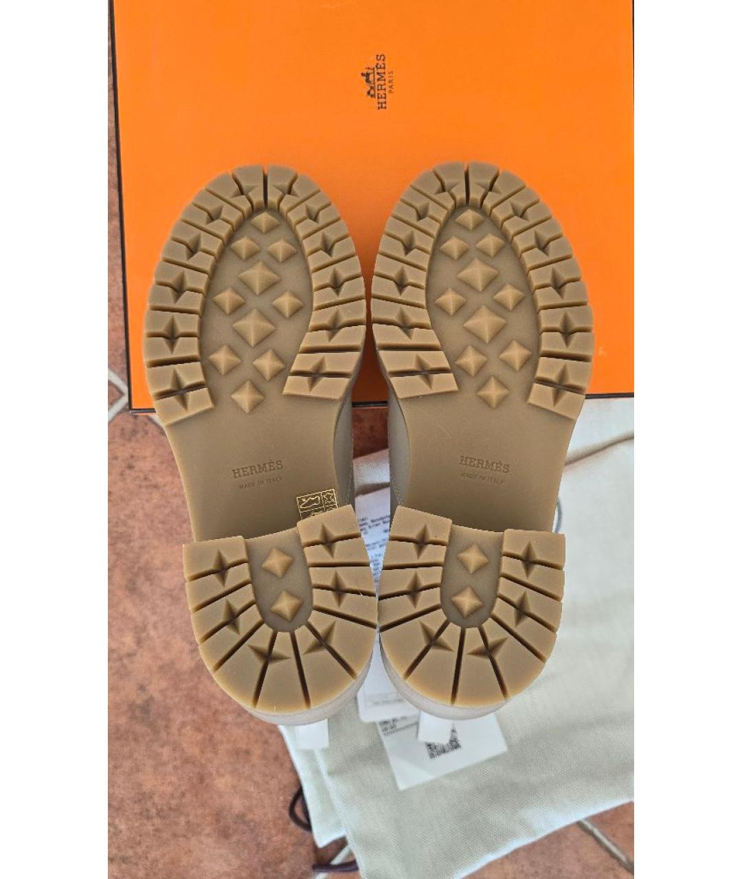 HERMES Бежевые кожаные ботинки, фото 8