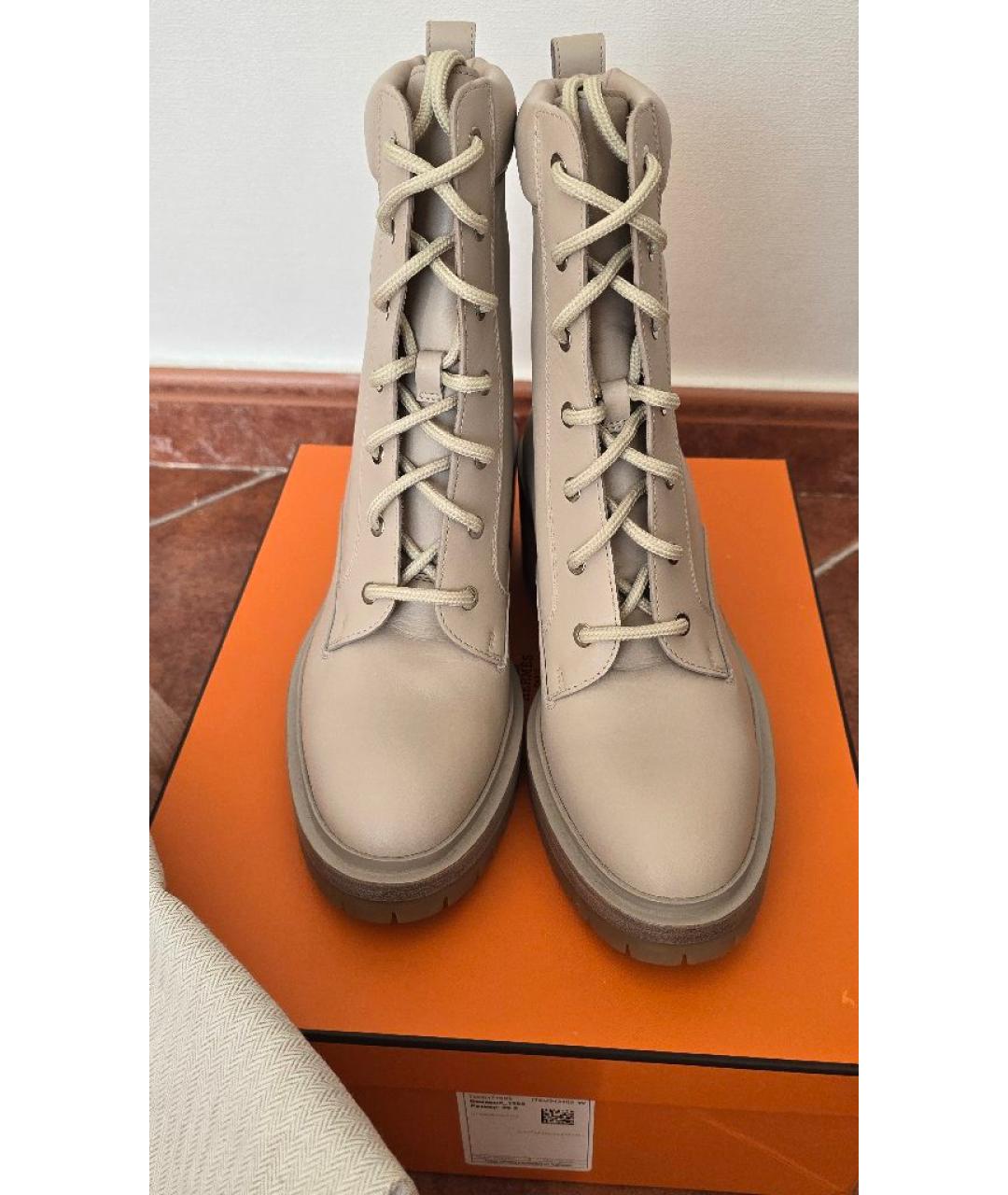 HERMES Бежевые кожаные ботинки, фото 2