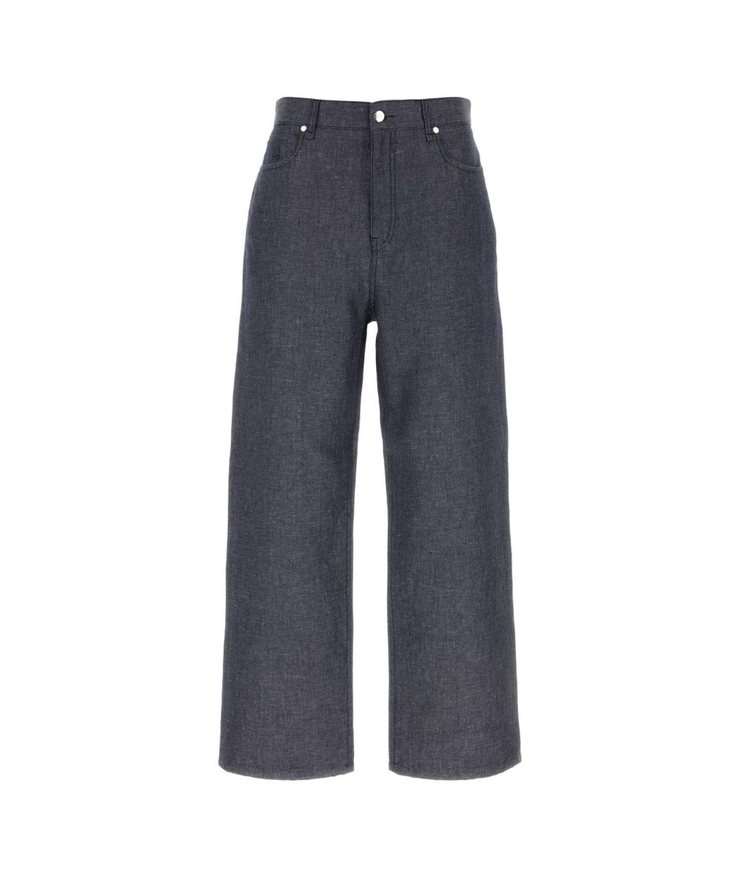 FENDI Синие хлопко-леновые прямые джинсы, фото 1