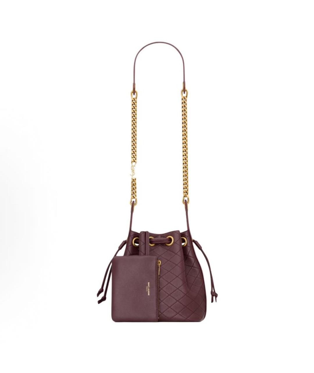 SAINT LAURENT Бордовая кожаная сумка через плечо, фото 2