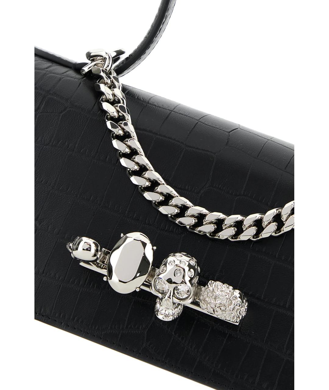 ALEXANDER MCQUEEN Черная кожаная сумка через плечо, фото 3