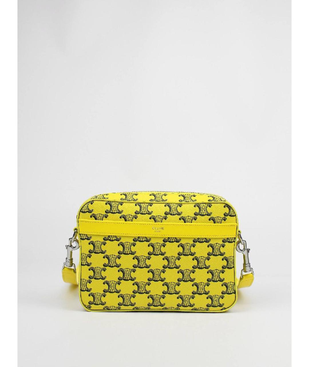 CELINE Желтая кожаная сумка через плечо, фото 10