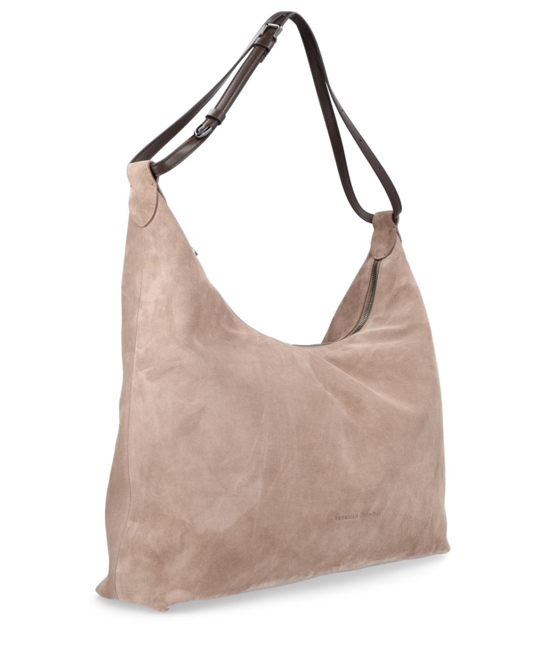 BRUNELLO CUCINELLI Бежевая кожаная сумка через плечо, фото 3