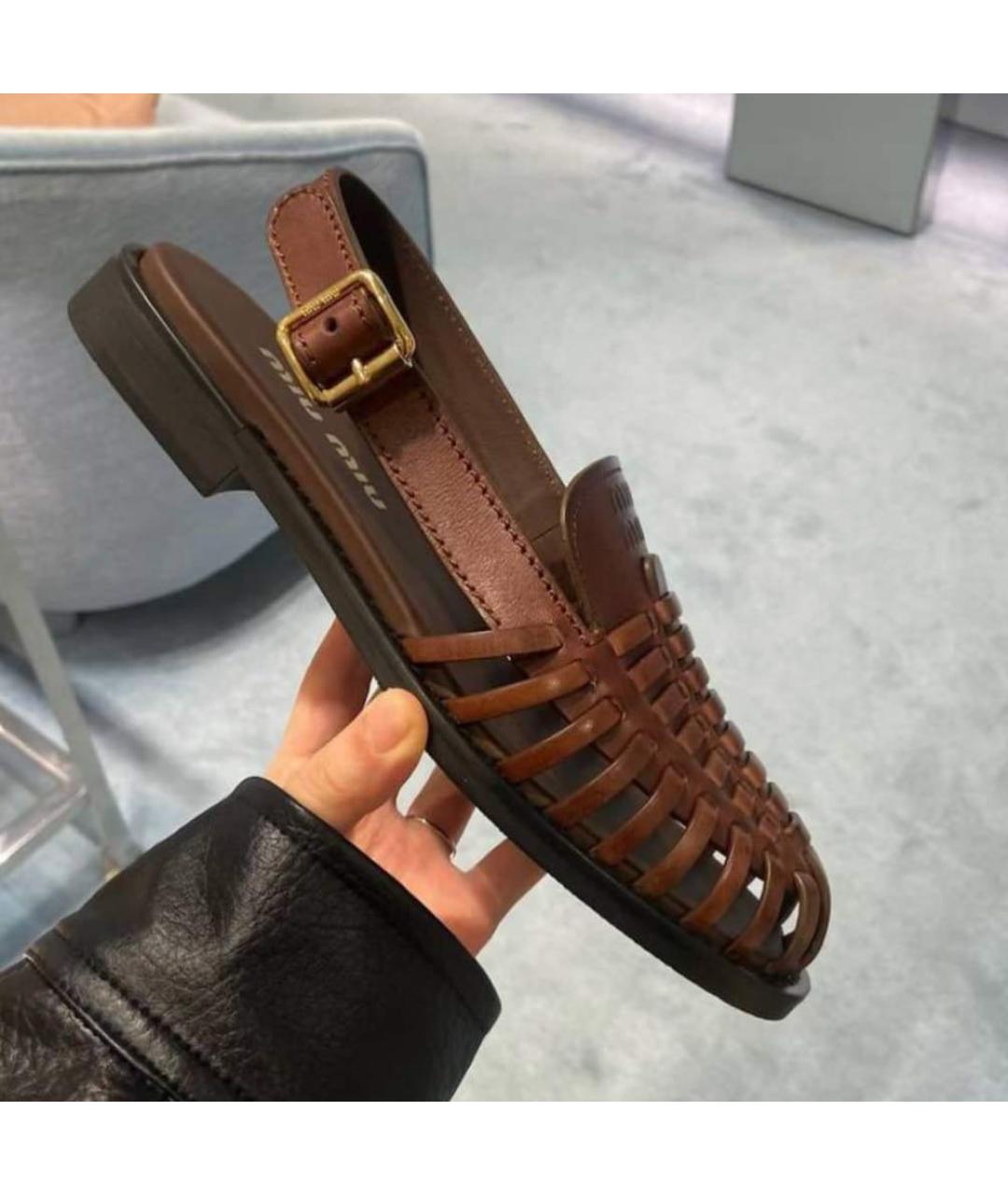 MIU MIU Коричневые кожаные босоножки, фото 4