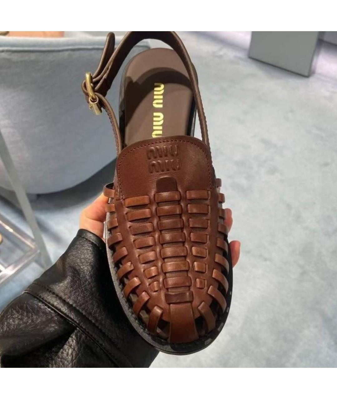 MIU MIU Коричневые кожаные босоножки, фото 3
