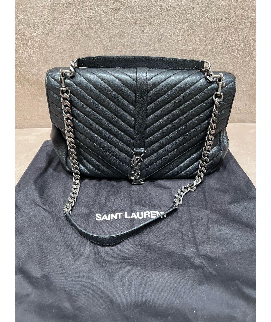 SAINT LAURENT Черная кожаная сумка через плечо, фото 7