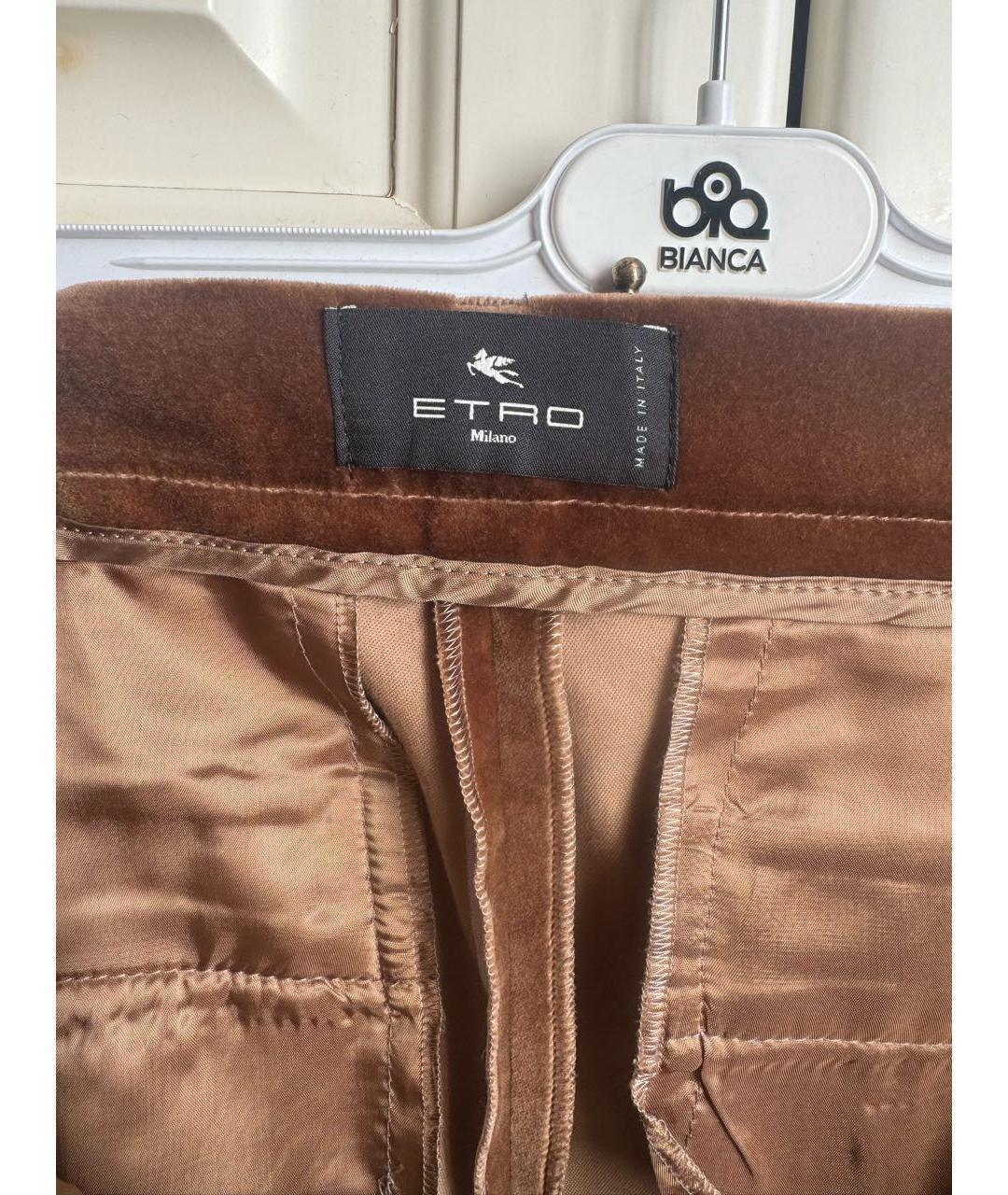 ETRO Коричневые бархатные прямые брюки, фото 5