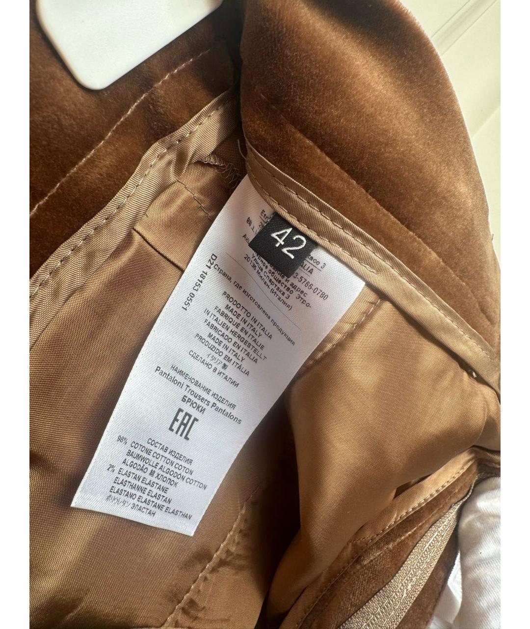 ETRO Коричневые бархатные прямые брюки, фото 4