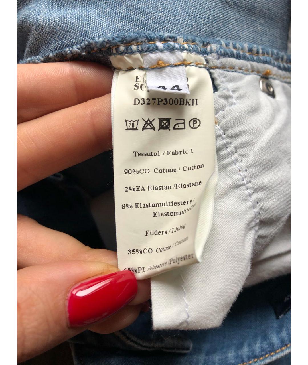 ERMANNO SCERVINO Синие хлопко-эластановые джинсы слим, фото 6