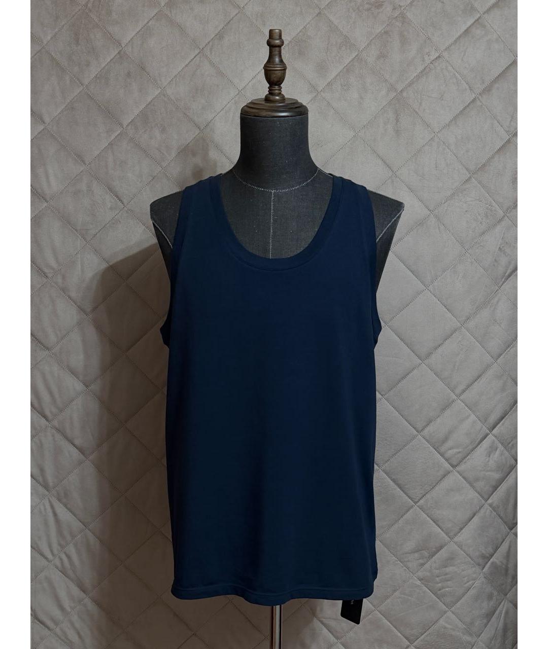 DOLCE&GABBANA Темно-синяя хлопко-эластановая майка, фото 2