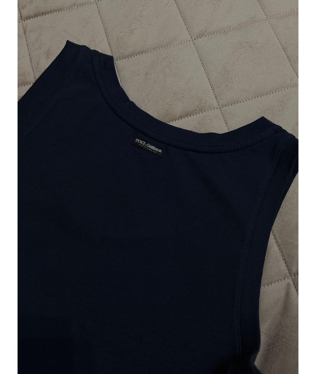 DOLCE&GABBANA Темно-синяя хлопко-эластановая майка, фото 5