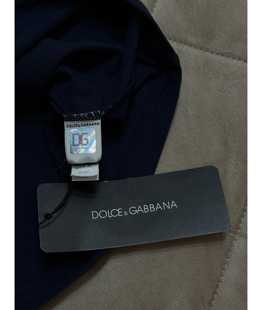 DOLCE&GABBANA Темно-синяя хлопко-эластановая майка, фото 6