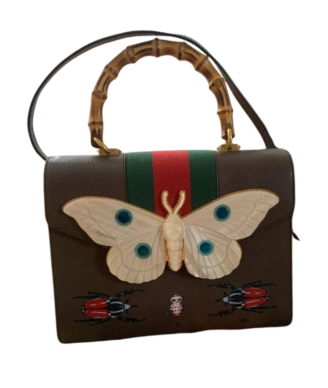 GUCCI Коричневая кожаная сумка с короткими ручками, фото 1