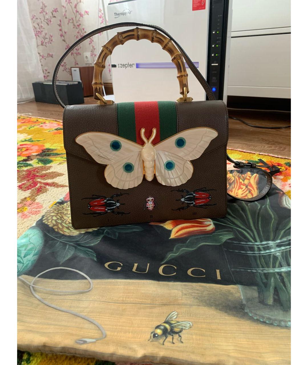 GUCCI Коричневая кожаная сумка с короткими ручками, фото 5