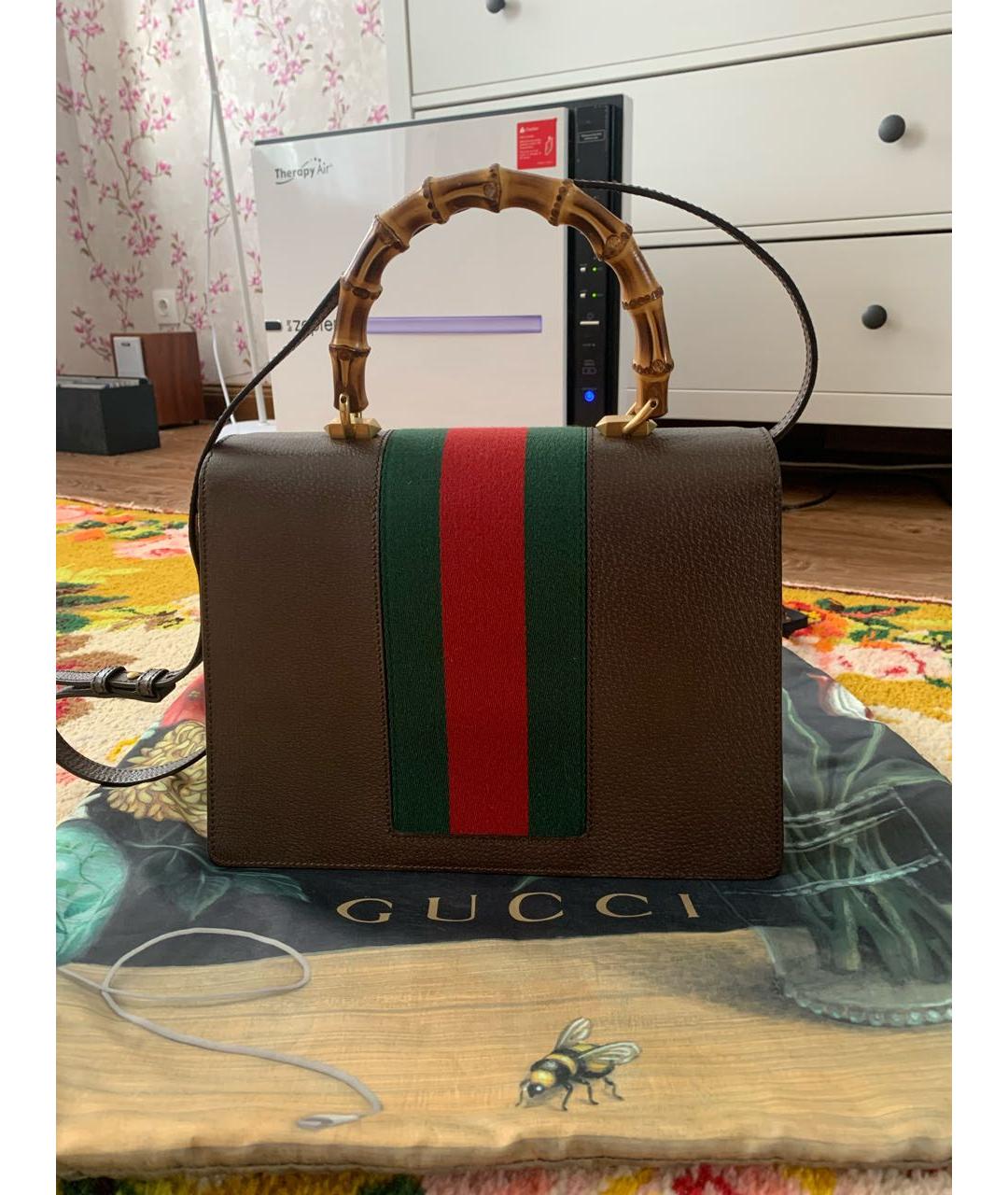 GUCCI Коричневая кожаная сумка с короткими ручками, фото 2