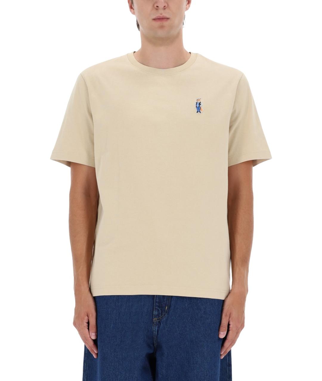 MAISON KITSUNE Бежевая хлопковая футболка, фото 1