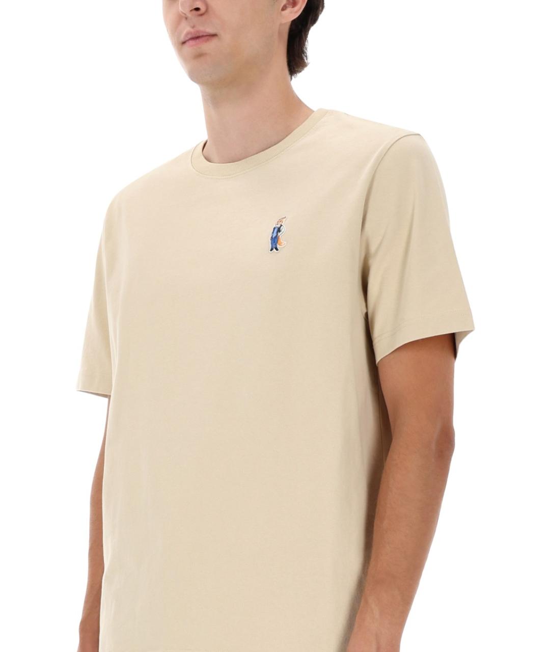 MAISON KITSUNE Бежевая хлопковая футболка, фото 4