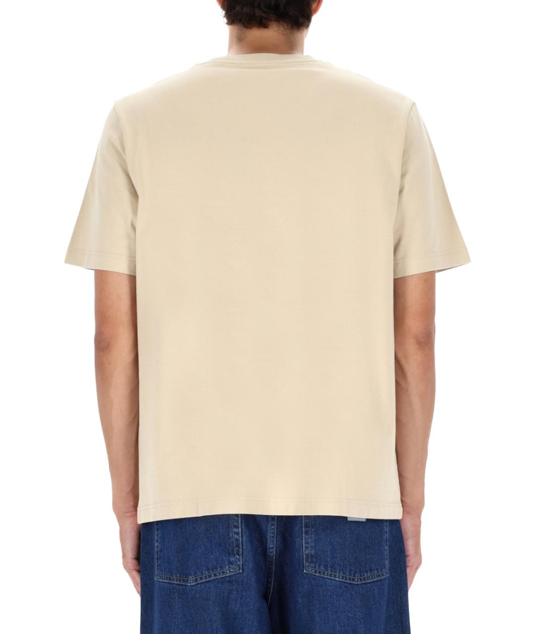 MAISON KITSUNE Бежевая хлопковая футболка, фото 3