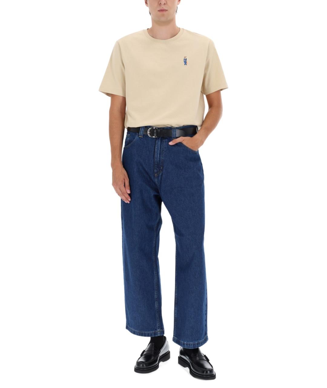 MAISON KITSUNE Бежевая хлопковая футболка, фото 2