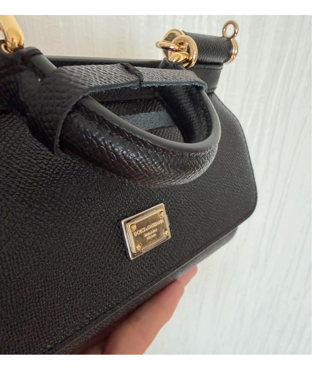 DOLCE&GABBANA Черная кожаная сумка с короткими ручками, фото 8