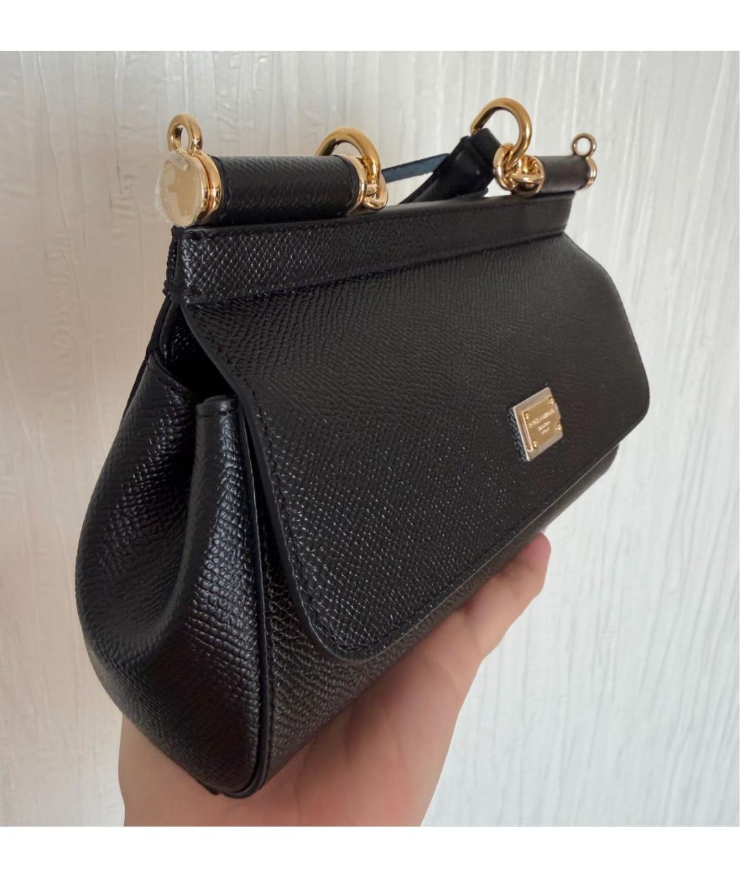 DOLCE&GABBANA Черная кожаная сумка с короткими ручками, фото 3