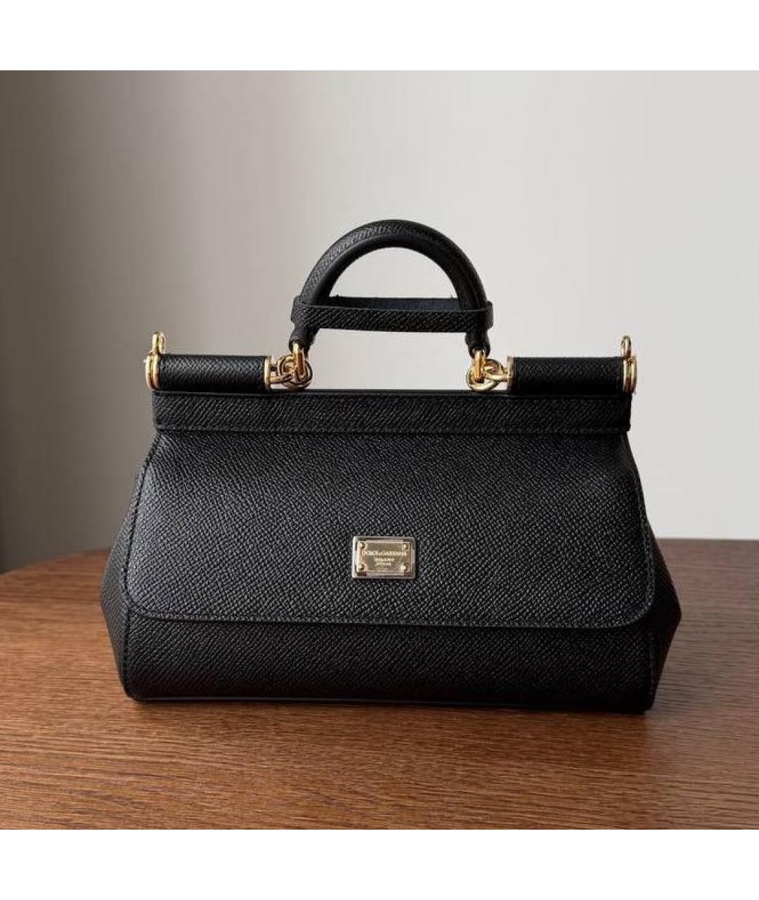 DOLCE&GABBANA Черная кожаная сумка с короткими ручками, фото 9