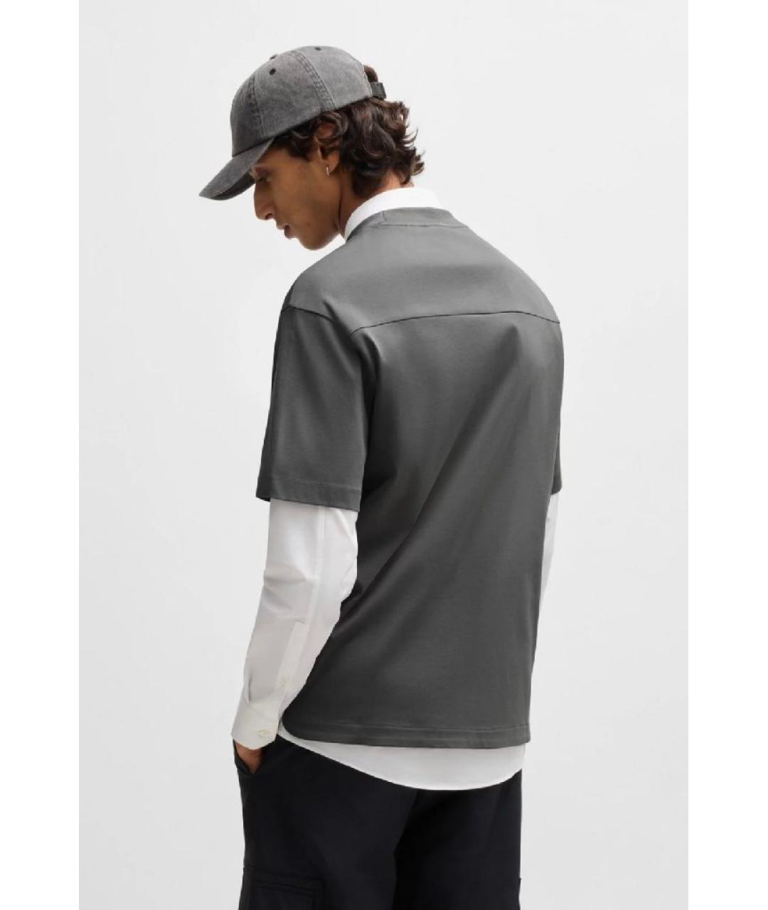 HUGO Серая хлопковая футболка, фото 4