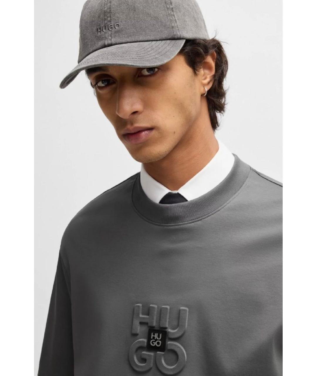 HUGO Серая хлопковая футболка, фото 5