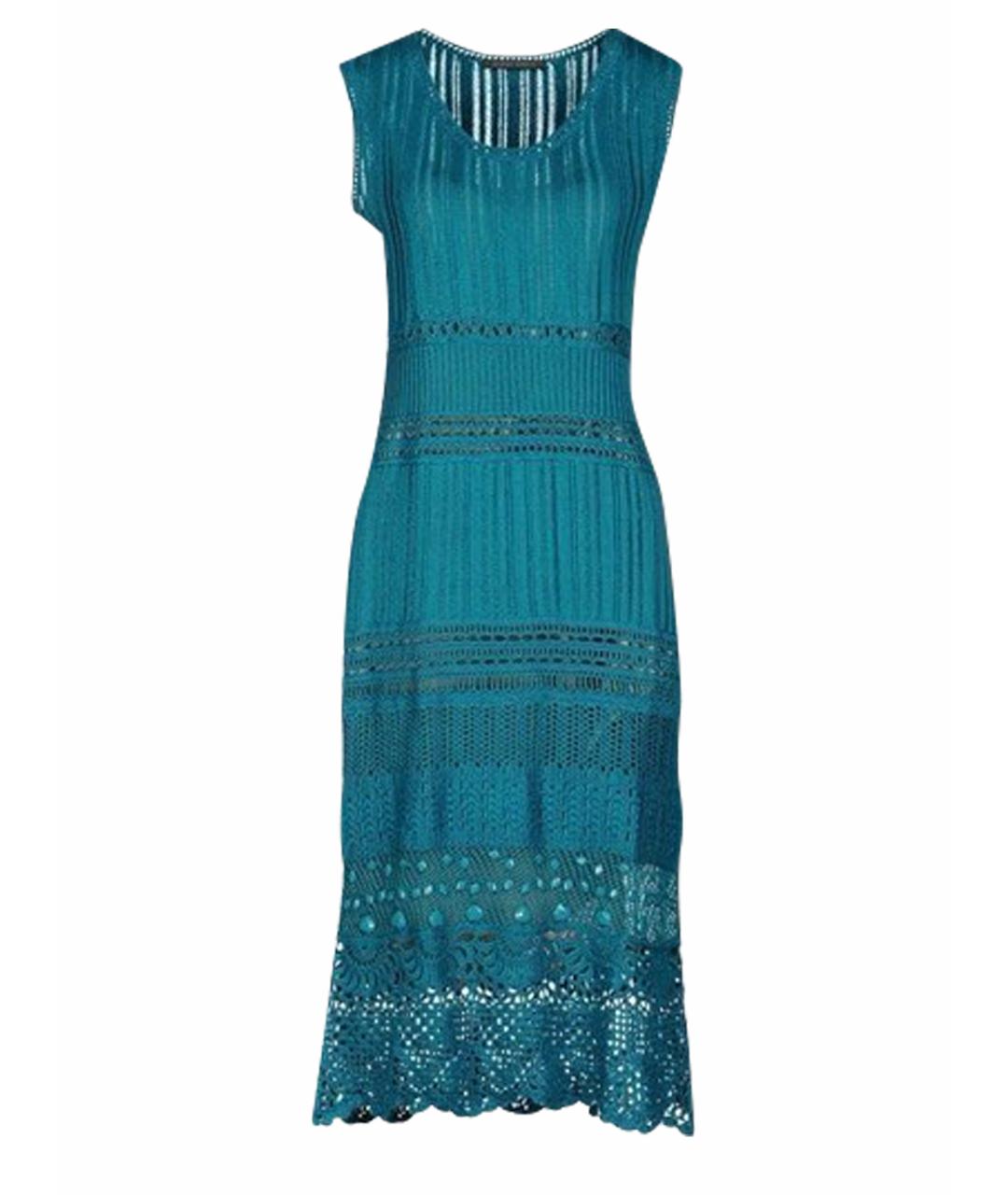 ALBERTA FERRETTI Бирюзовое хлопковое коктейльное платье, фото 1