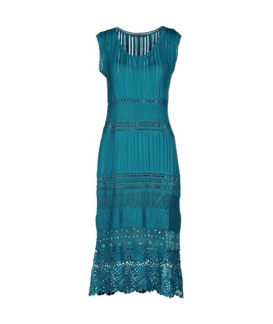 ALBERTA FERRETTI Бирюзовое хлопковое коктейльное платье, фото 9