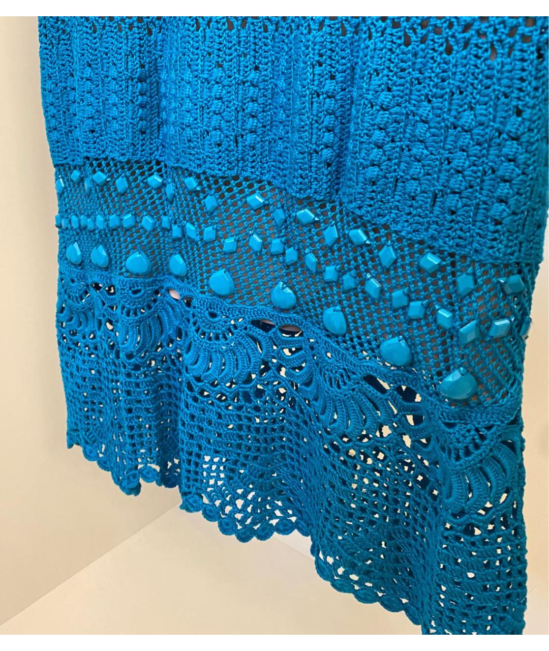 ALBERTA FERRETTI Бирюзовое хлопковое коктейльное платье, фото 6